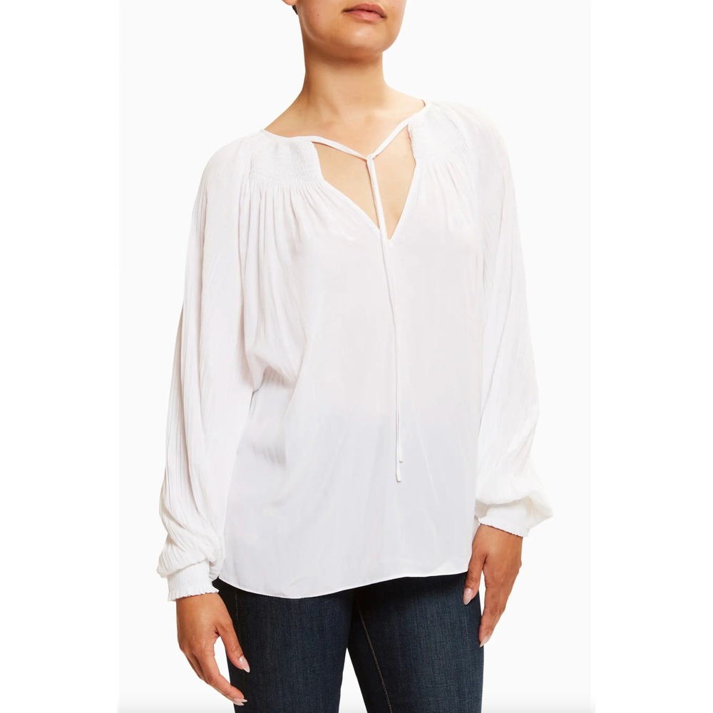 Ramy Brook Haruko White Long Sleeve Peasant Blouse Top V-Neck Women's Size S